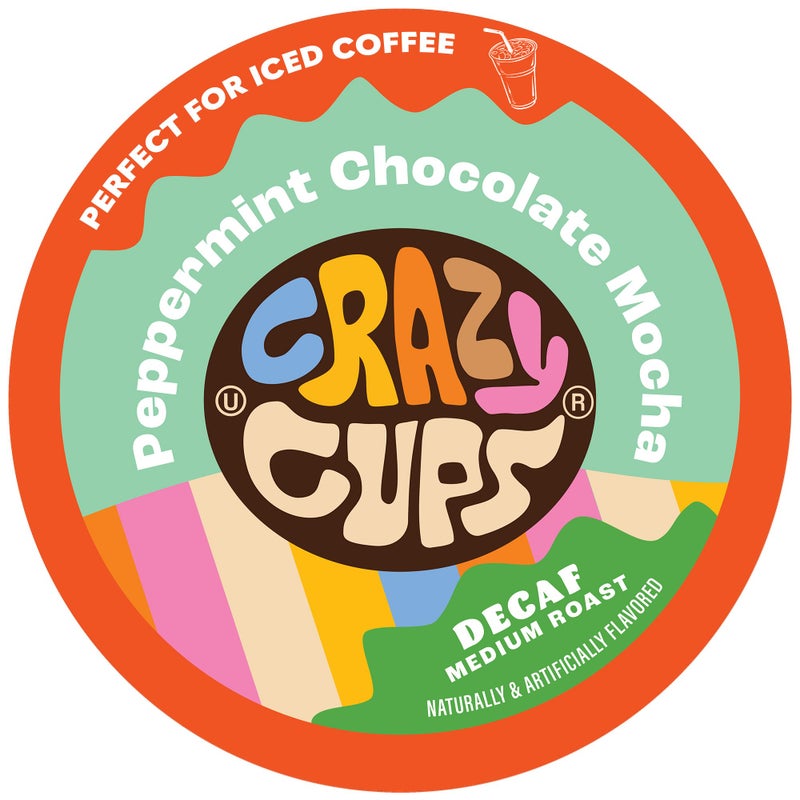 Crazy Cups Decaf Flavored Coffee Pods, Peppermint Chocolate Mocha, Decaffeinated Coffee for Keurig K Cups Machines, Hot or Iced Coffee, Decaf Coffee in Recyclable Pods, 22 Count (Pack of 1) - Image 1